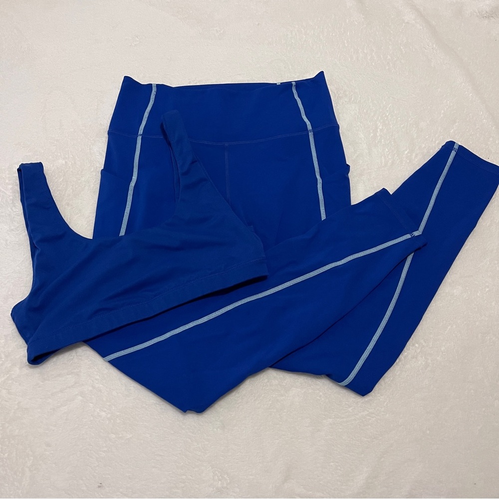Fabletics Blue Leggings and Sports Bra Matching Set